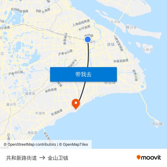 共和新路街道 to 金山卫镇 map