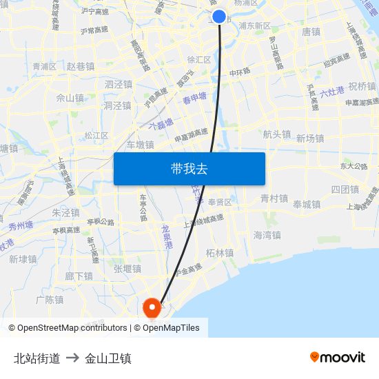 北站街道 to 金山卫镇 map