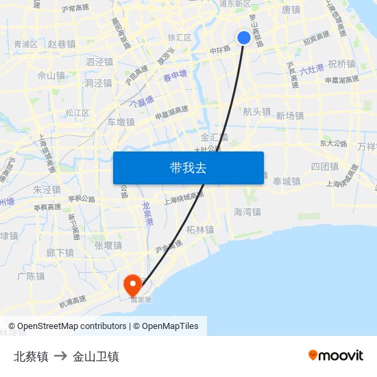 北蔡镇 to 金山卫镇 map