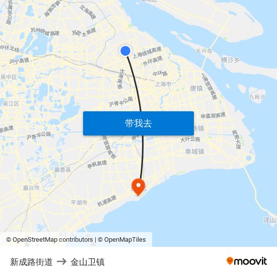 新成路街道 to 金山卫镇 map