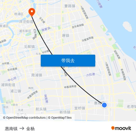 惠南镇 to 金杨 map