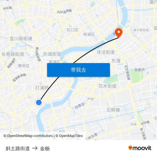 斜土路街道 to 金杨 map