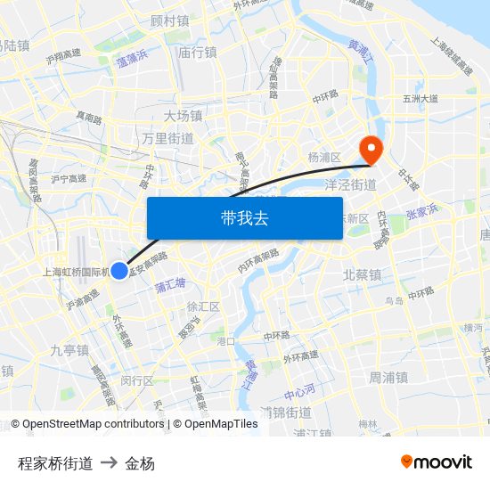 程家桥街道 to 金杨 map