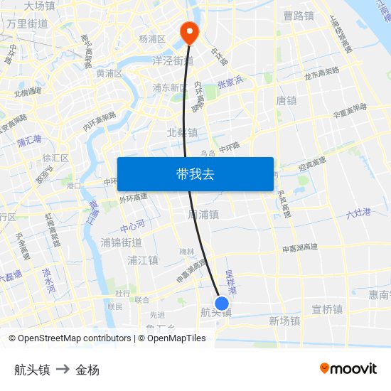 航头镇 to 金杨 map