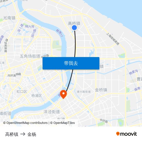 高桥镇 to 金杨 map