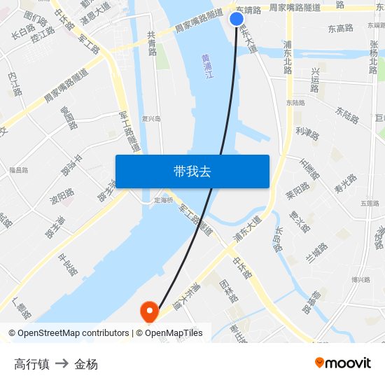 高行镇 to 金杨 map