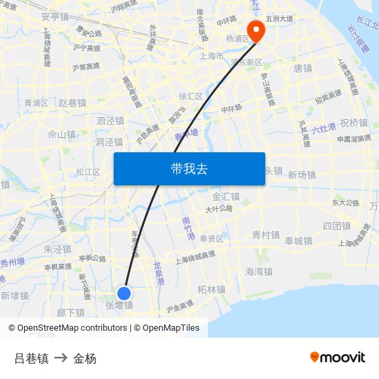 吕巷镇 to 金杨 map