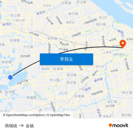 商榻镇 to 金杨 map