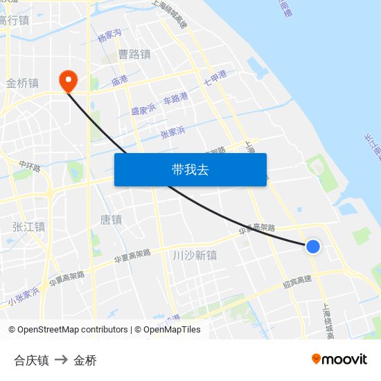 合庆镇 to 金桥 map