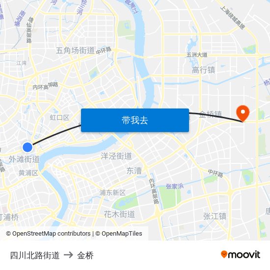 四川北路街道 to 金桥 map