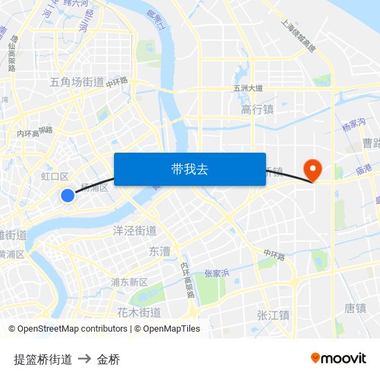 提篮桥街道 to 金桥 map