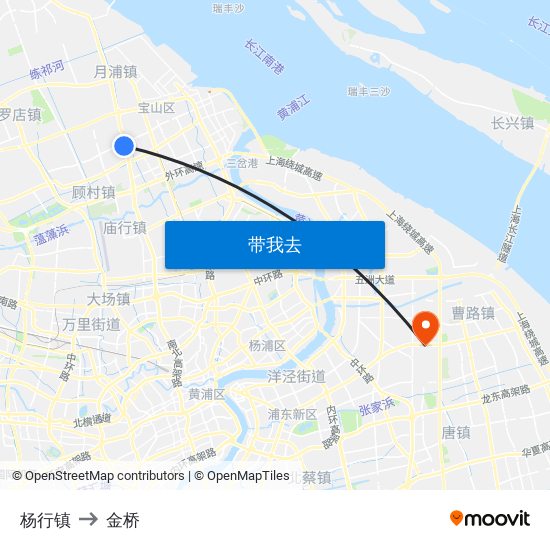杨行镇 to 金桥 map
