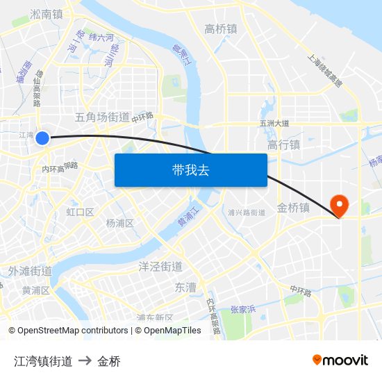 江湾镇街道 to 金桥 map