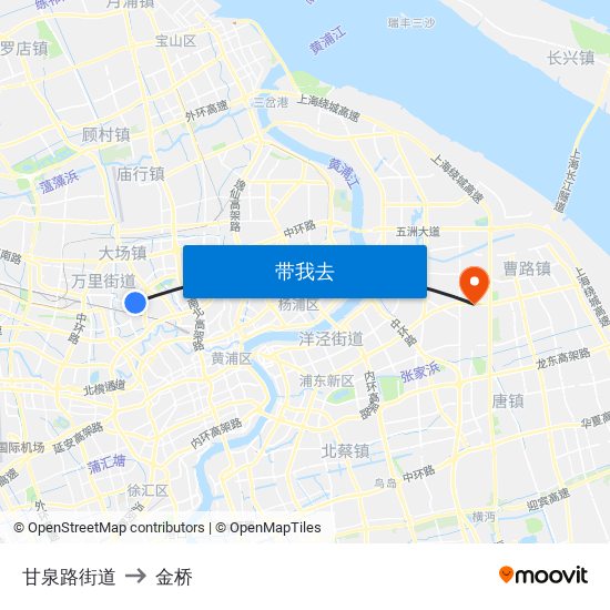 甘泉路街道 to 金桥 map