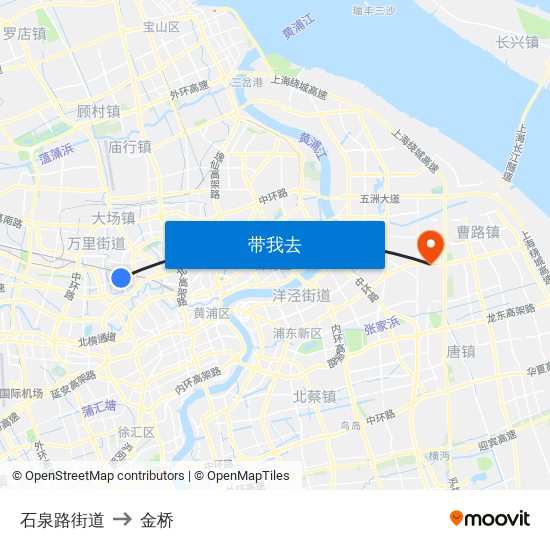 石泉路街道 to 金桥 map