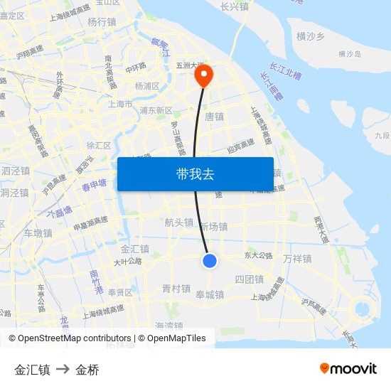 金汇镇 to 金桥 map