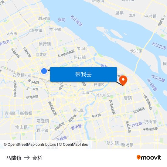马陆镇 to 金桥 map