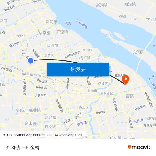 外冈镇 to 金桥 map