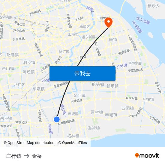 庄行镇 to 金桥 map