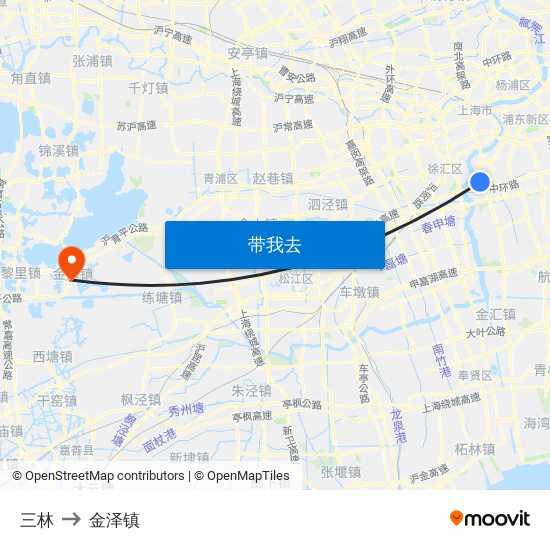 三林 to 金泽镇 map