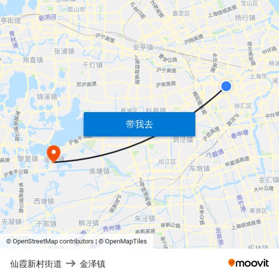 仙霞新村街道 to 金泽镇 map