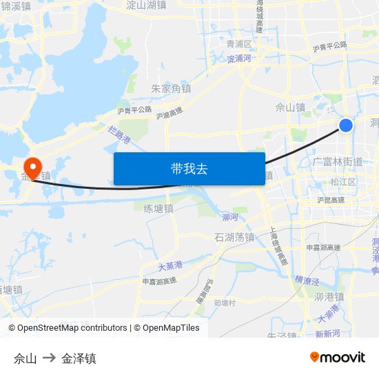 佘山 to 金泽镇 map