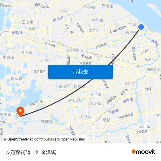 友谊路街道 to 金泽镇 map