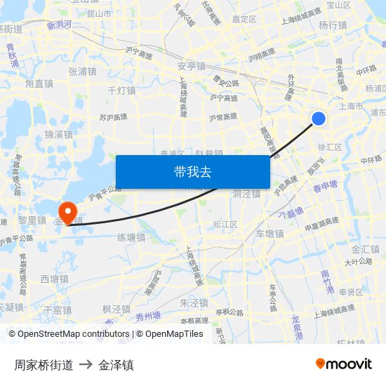 周家桥街道 to 金泽镇 map