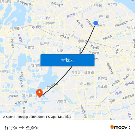 徐行镇 to 金泽镇 map