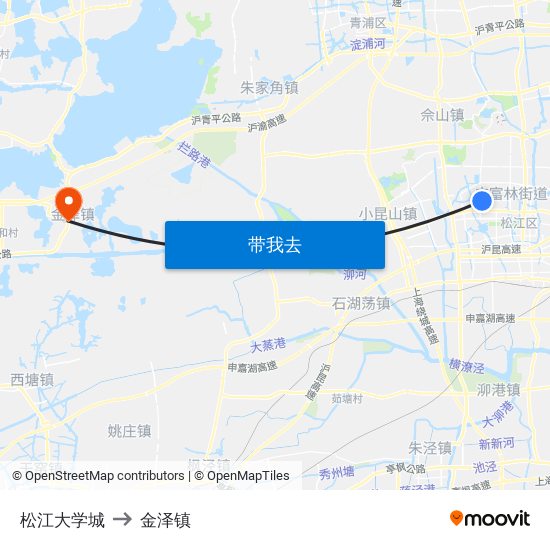 松江大学城 to 金泽镇 map