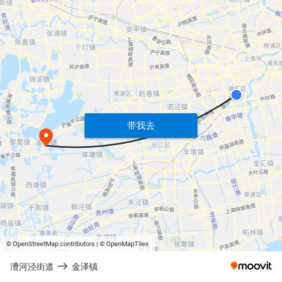 漕河泾街道 to 金泽镇 map