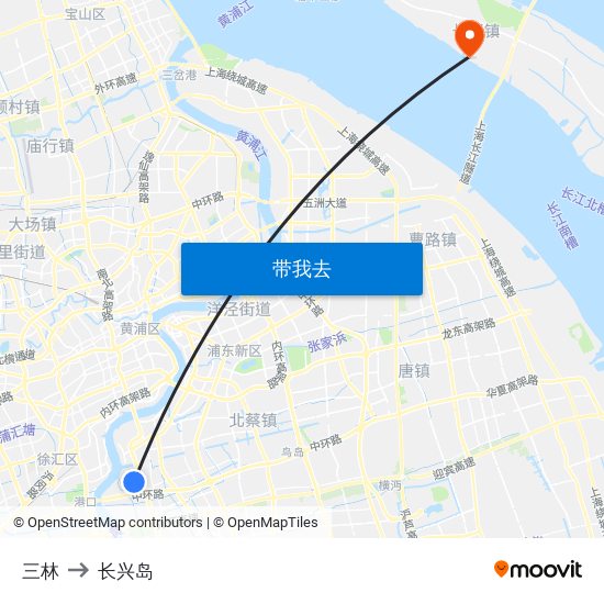 三林 to 长兴岛 map