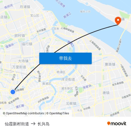 仙霞新村街道 to 长兴岛 map