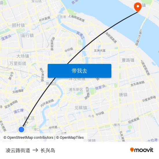 凌云路街道 to 长兴岛 map