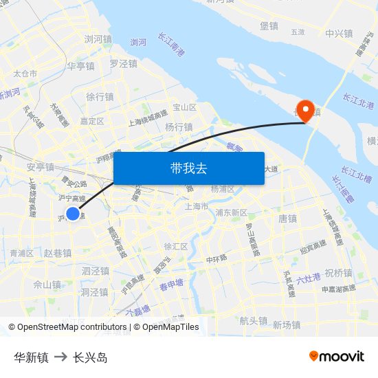 华新镇 to 长兴岛 map