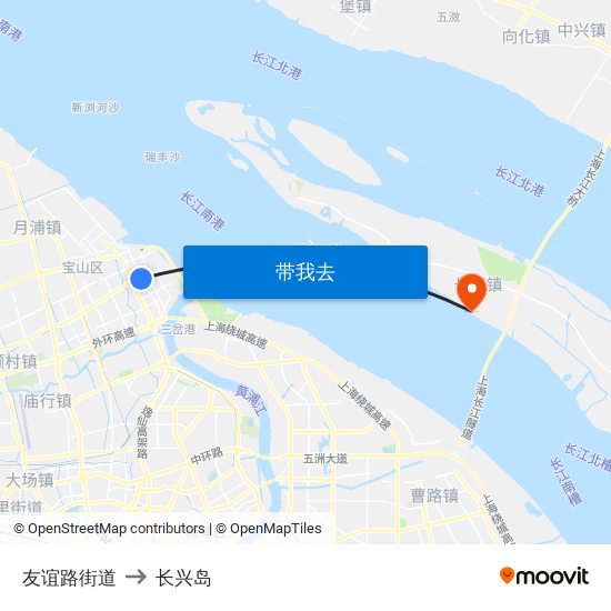 友谊路街道 to 长兴岛 map