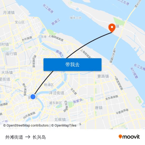 外滩街道 to 长兴岛 map