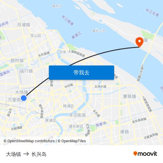 大场镇 to 长兴岛 map