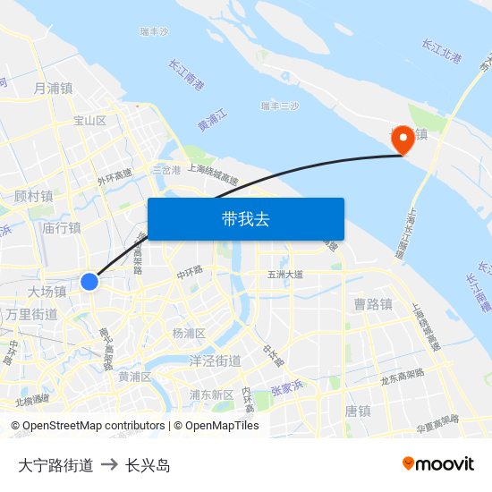 大宁路街道 to 长兴岛 map