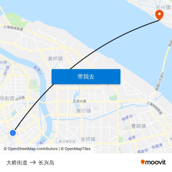 大桥街道 to 长兴岛 map