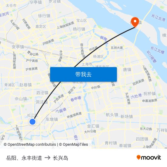 岳阳、永丰街道 to 长兴岛 map