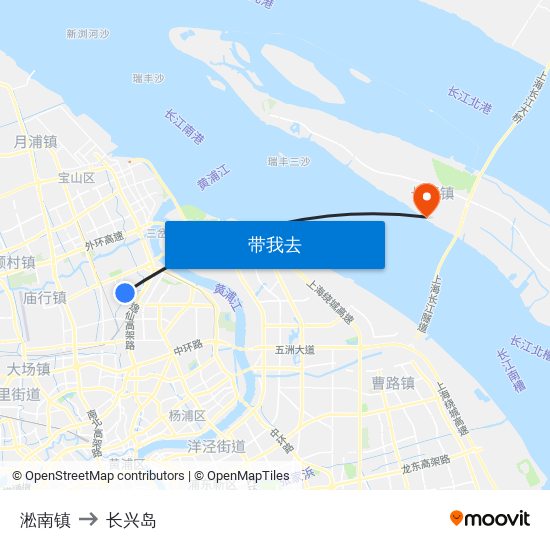 淞南镇 to 长兴岛 map