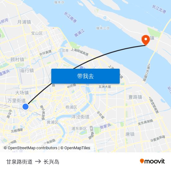 甘泉路街道 to 长兴岛 map