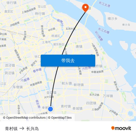 青村镇 to 长兴岛 map