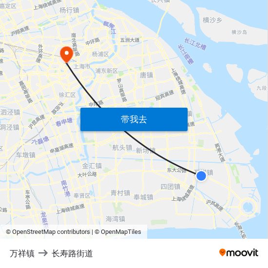 万祥镇 to 长寿路街道 map