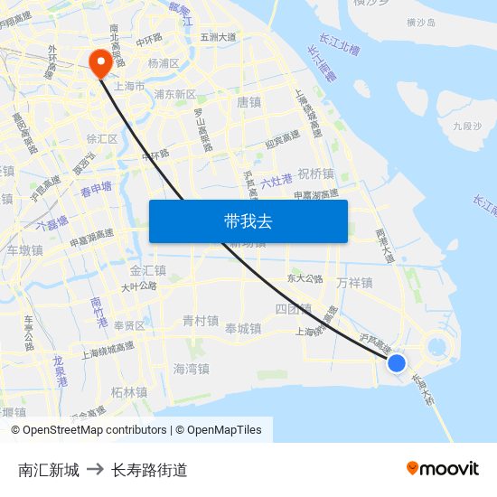 南汇新城 to 长寿路街道 map