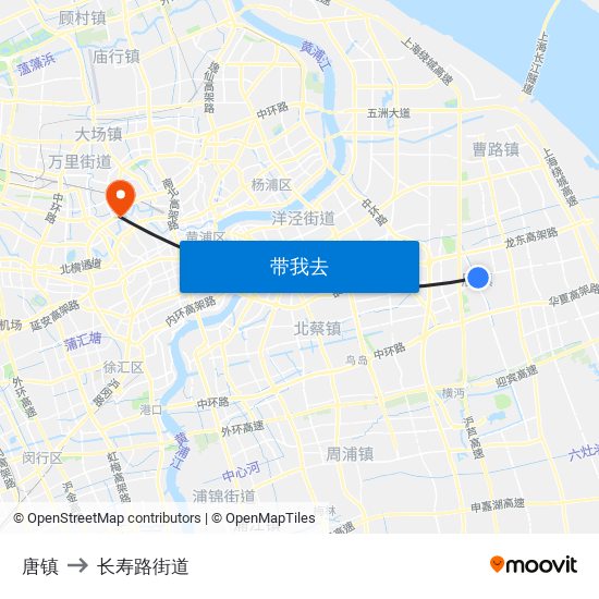 唐镇 to 长寿路街道 map