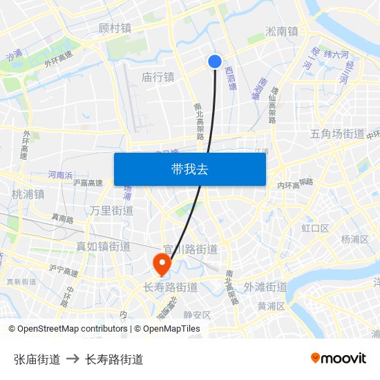张庙街道 to 长寿路街道 map