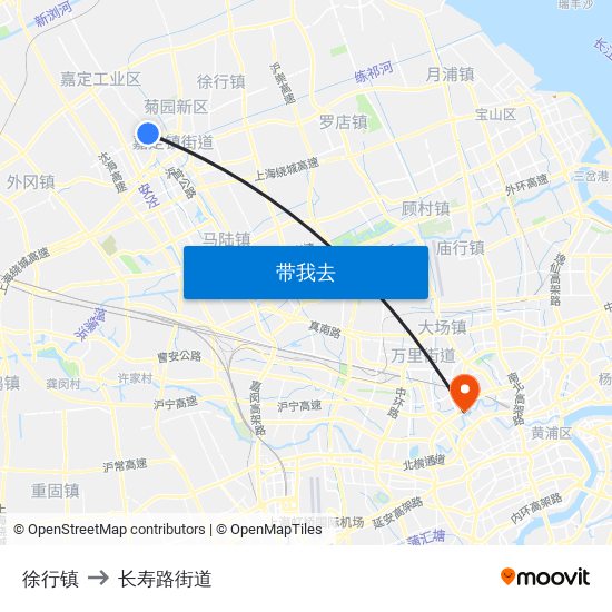 徐行镇 to 长寿路街道 map