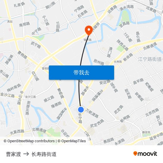 曹家渡 to 长寿路街道 map